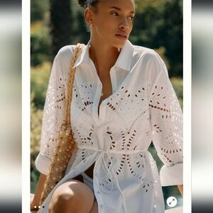 White Cotton Button up eyelet Shirt dress Hemant & Nandita